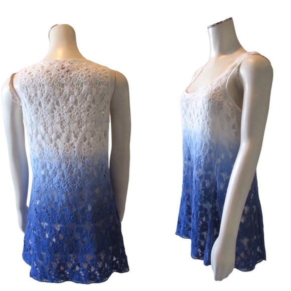 V-Cristina blue & white crochet top / tunic - Picture 2 of 8